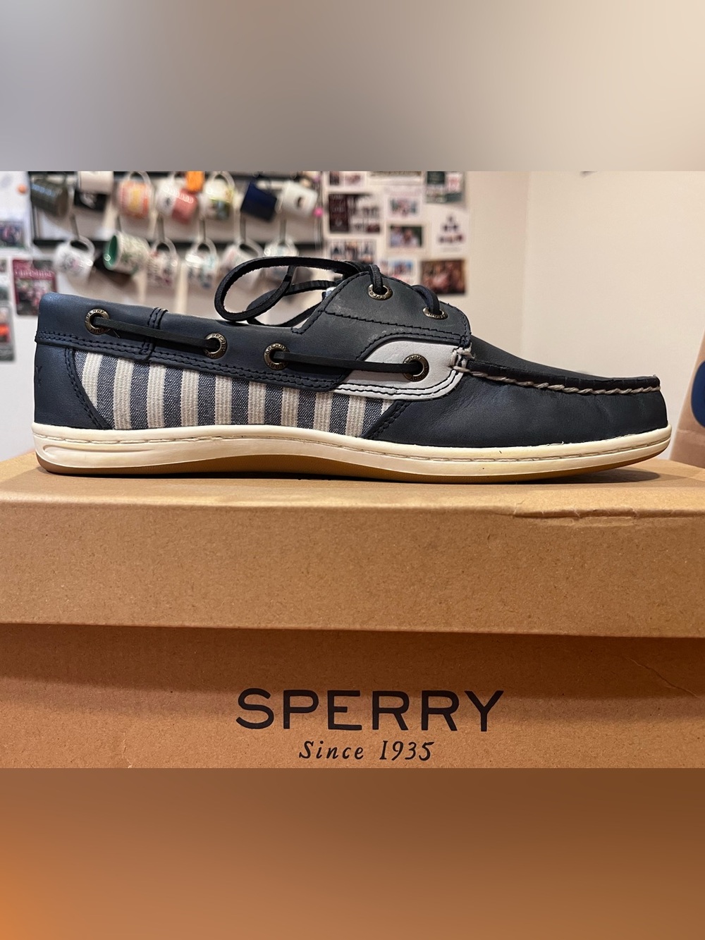Sperry Women’s Navy & White Striped Boat Shoe